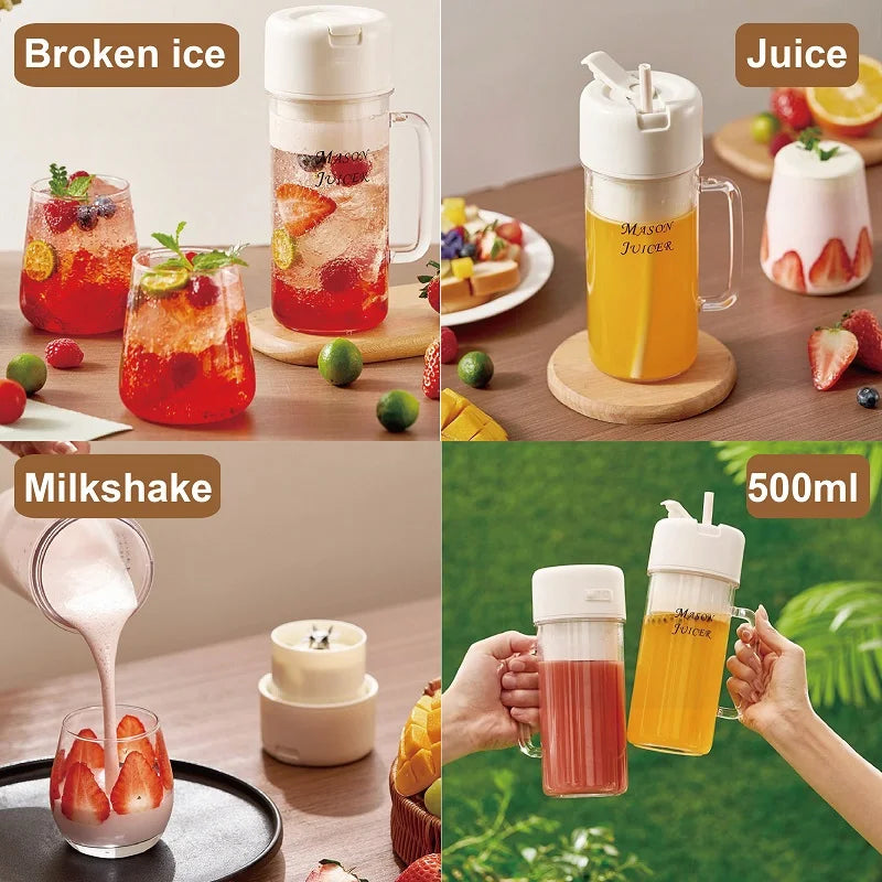 1500mAh Wireless Juicer Blender Mini Portable Drinking Cup Milkshake Mixer Juice Maker USB Rechargeable Home Juice Cup 500ml