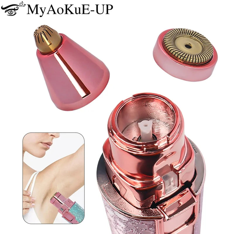 2 In1 Rechargeable Facial Hair Removal and Eyebrow Shaver - Face Lips Body Painless Facial Razor with Built-in LED Light USB